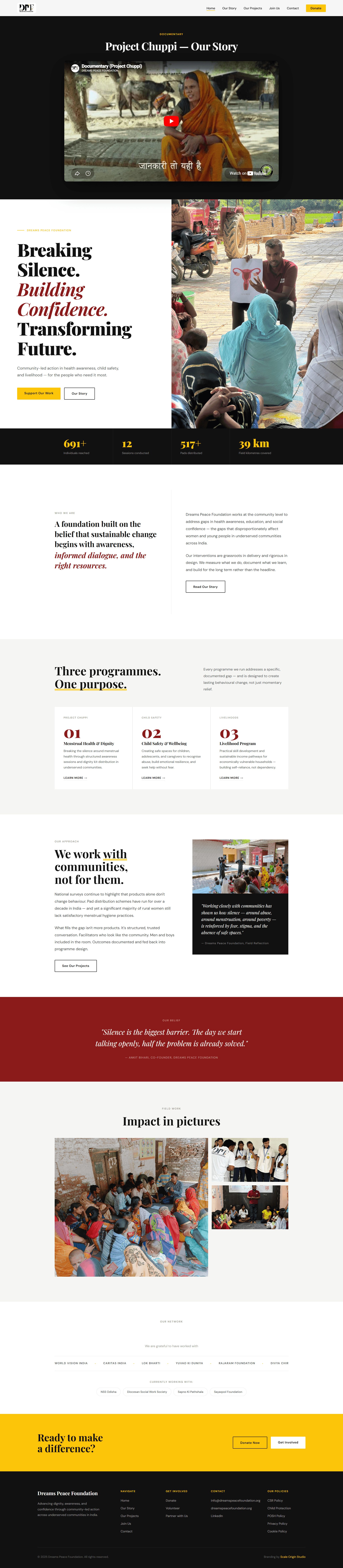Dreams Peace Foundation website screenshot